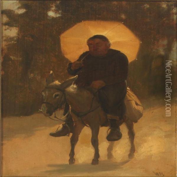 Monk Riding On A Donkey Oil Painting - Wilhelm Marstrand