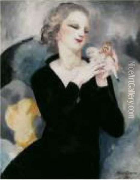 Femme Aux Chatons Oil Painting - Micao Kono