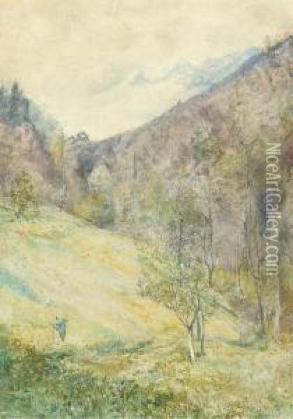 Swiss Mountain Scene Oil Painting - John William Inchbold
