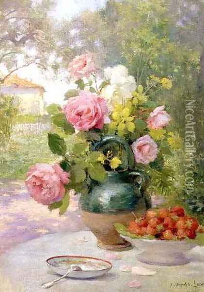 Still life of Roses and Strawberries Oil Painting - Felix Hippolyte-Lucas