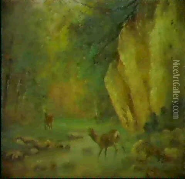 Biche Et Cerf Oil Painting - Marcel Ordinaire