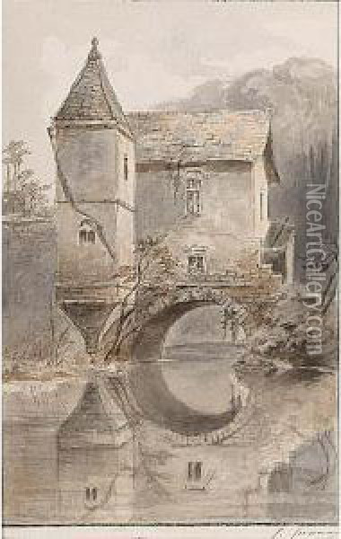 View Of A House Standing Over A Canal Oil Painting - Conradyn Cunaeus