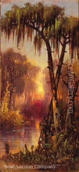 Louisiana Bayou At Sunset Oil Painting - Meyer Straus