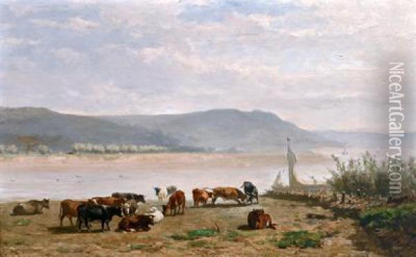 Weideszene Am Rheinufer Oil Painting - Johannes-Hubertus-Leonardus de Haas