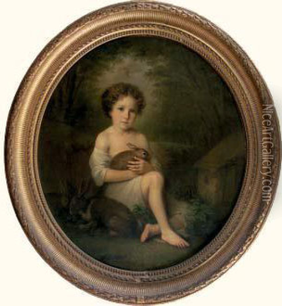 Portrait D'enfant Au Lapin. Oil Painting - Louis Aime Grosclaude