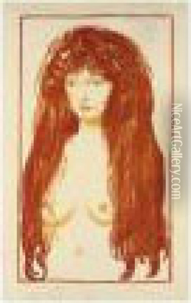 Woman With Red Hair And Green Eyes. The Sin (w.198; Sch.142) Oil Painting - Edvard Munch