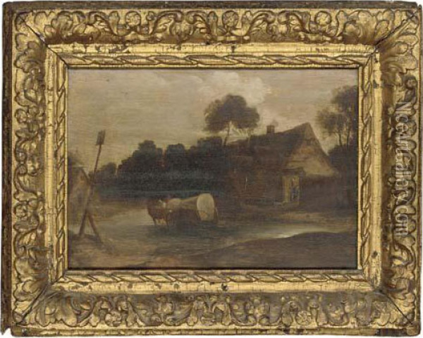 A Horse And Cart Fording A River Oil Painting - David The Younger Teniers