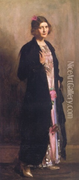 Portrait Of Monica, Daughter Of W.madden, Esq. Oil Painting - Frank Thomas Copnall