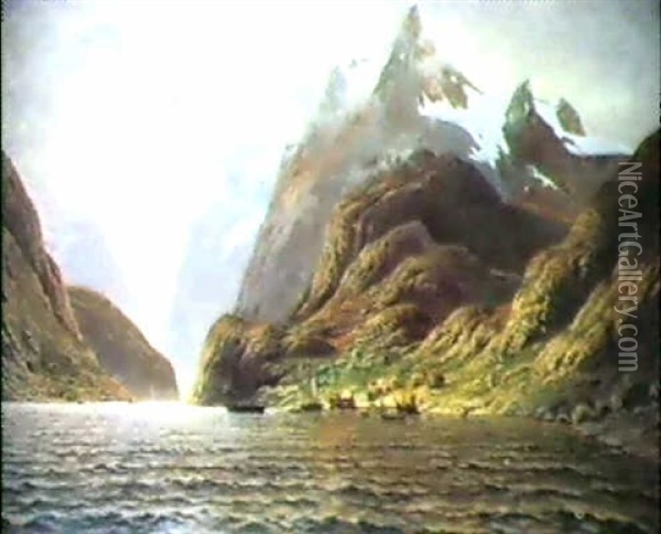 Geiranger Fjord Oil Painting - Adelsteen Normann