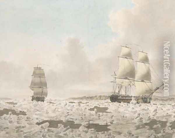 H.M.S. Racehorse searching for the North West Passage in 1773 Oil Painting - John the Younger Cleveley