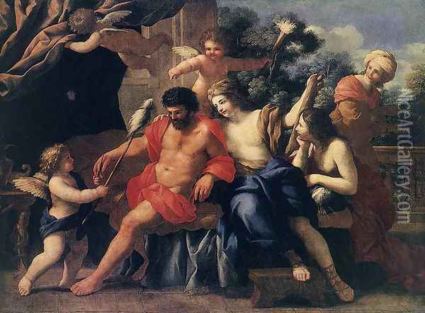 Hercules and Omphale 1650s Oil Painting - Giovanni Francesco Romanelli