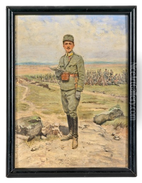 Osterreichischer Feldwebel, Im Hintergrund Soldaten Bei Der Rast Oil Painting - Alexander Pock