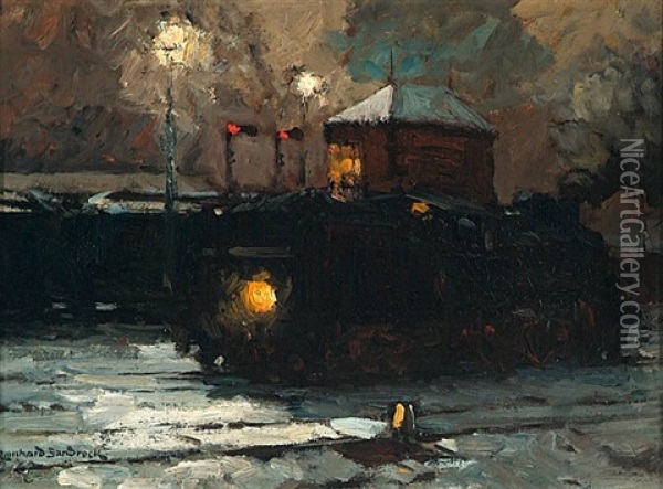 Dampflokomotive Oil Painting - Leonhard Sandrock