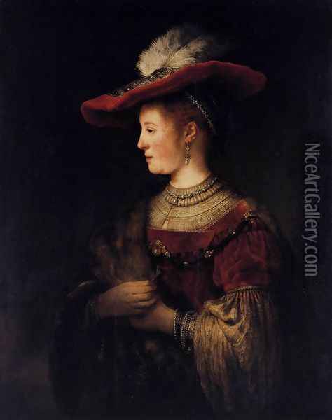 Saskia in Pompous Dress c. 1642 Oil Painting - Rembrandt Van Rijn