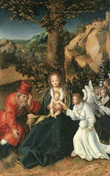 The Holy Family With Angels In A Landscape Oil Painting - Lucas Cranach the Elder