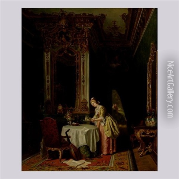 Interior Scene At Tea Time Oil Painting - Carl Heinrich Hoff the Elder