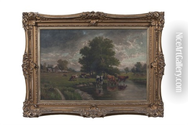 Country Landscape With Cows Oil Painting - Thomas Bigelow Craig