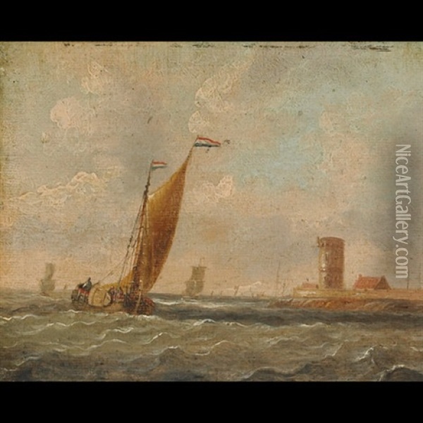 Extensive Landscape With Wayfarers Resting On An Enbankment Oil Painting - John Rathbone