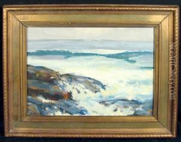 A Rocky Coastal Scene Oil Painting - Thomas Lorraine Hunt