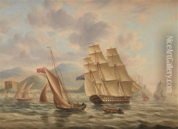 Shipping Off Palermo In The Mediterranean Oil Painting - James Edward Buttersworth