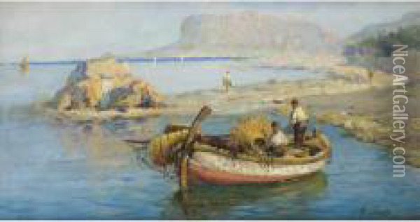 Pescatori A Mondello Oil Painting - Gennaro Pardo