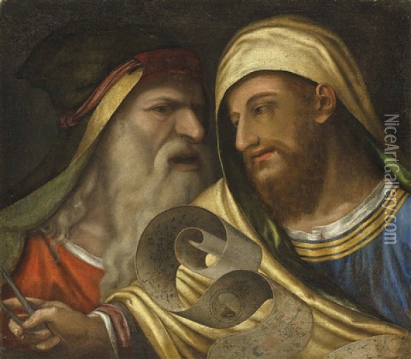 Two Philosophers Holding A Scroll Oil Painting - Niccolo Frangipane