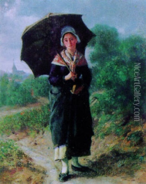 Bildnis Einer Jungen Frau Mit Regenschirm Oil Painting - Pierre Jean Edmond Castan
