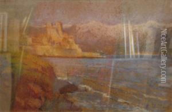 Un Lac Oil Painting - Henri L. Thiebault