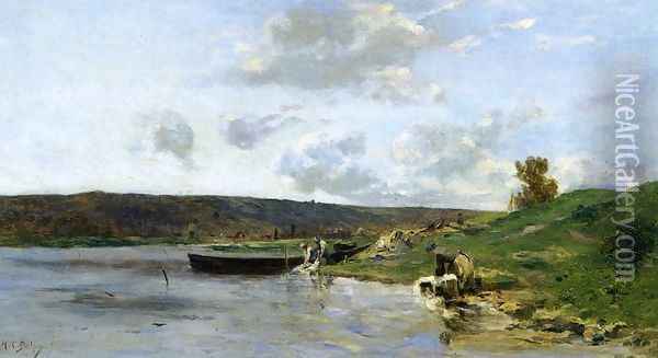 Laundresses by the Water Oil Painting - Hippolyte Camille Delpy