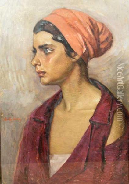 Young Woman Portrait Oil Painting - Petru Bulgaras