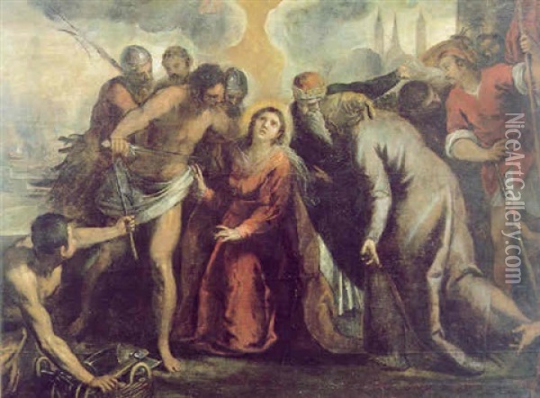 Il Martirio Di Santa Giustina Oil Painting - Jacopo Palma il Giovane