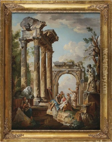 Die Predigt Eines Apostels Vor Einem Ruinencapriccio Oil Painting - Giovanni Paolo Panini