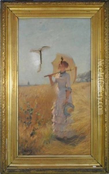 Elegante A L'ombrelle Oil Painting - Eugene Verdyen