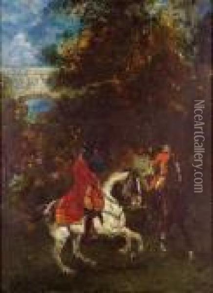 Cavaliers Dans Un Sous-bois. Oil Painting - John Lewis Brown
