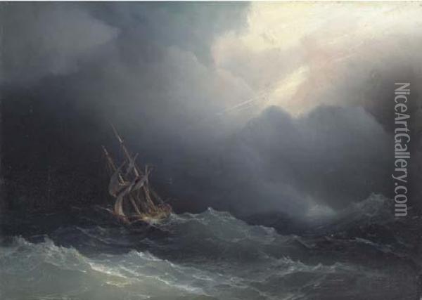 Ship In Rough Sea Oil Painting - Ivan Konstantinovich Aivazovsky