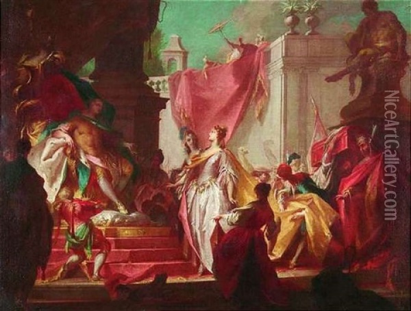 Die Konigin Von Saba Vor Salomo Oil Painting - Carlo Innocenzo Carlone