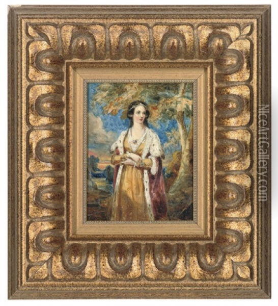 Portrait Of Queen Victoria In A Garden Oil Painting - Charles Robert Leslie