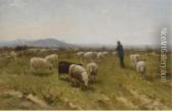 Leading The Flock Across The Heathland Oil Painting - Cornelis I Westerbeek