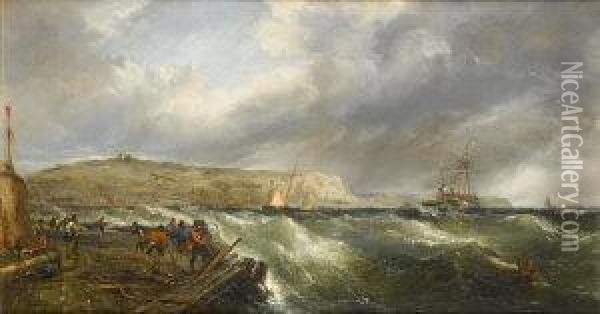 Hauling In After A Storm, Off Dover Oil Painting - Edwin Hayes