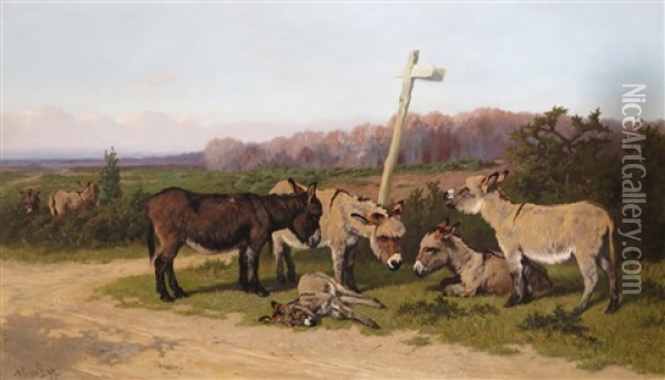 Donkeys In The New Forest Oil Painting - Arthur Batt