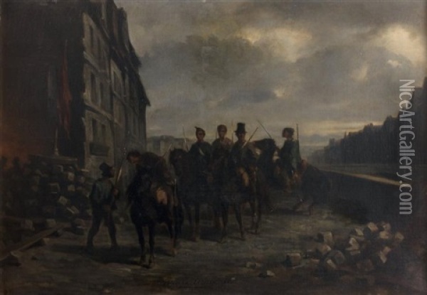 Patrouille De Nuit (fevrier 1848 Paris) Oil Painting - Adolphe Pierre Leleux