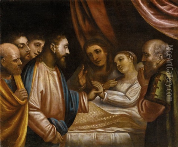 Christ Healing The Bleeding Woman Oil Painting - Luca Cambiaso