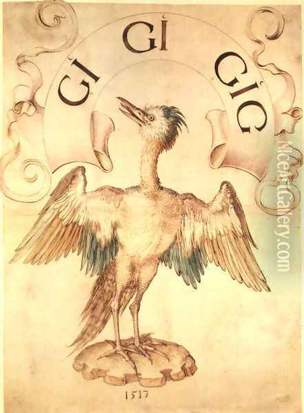 Emblematic Design with a Crane Oil Painting - Albrecht Durer