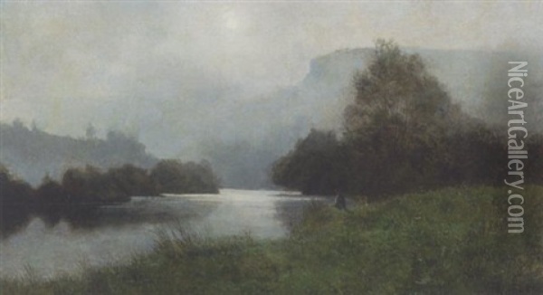 Angler Am Fluss Oil Painting - Leon Boudot