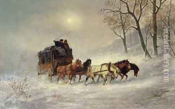 Snowstorms in the Sierras Oil Painting - William Hahn