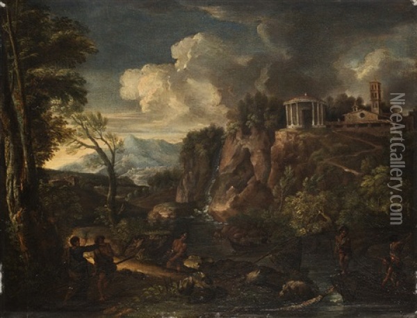 Paesaggio Con Cascata E Il Tempio Della Sibilla A Tivoli Oil Painting - Jan Frans van Bloemen