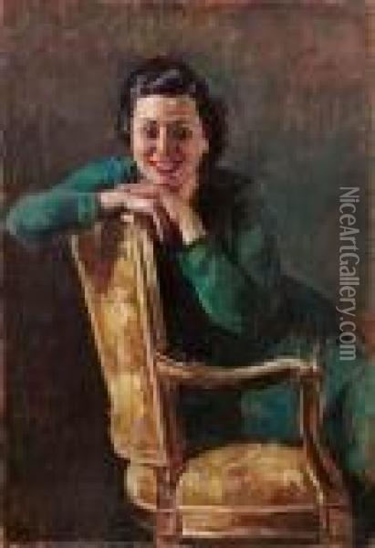 Donna Con Abito Verde Oil Painting - Gaetano Ricchizzi