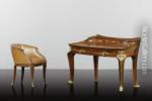 'aux Orchidees' Desk And Chair Oil Painting - Louis Majorelle