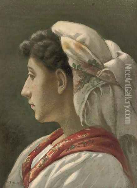An Italian lady in traditional dress Oil Painting - William Fitz