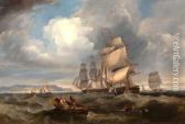 Shipping Off Coast Oil Painting - John Wilson Carmichael